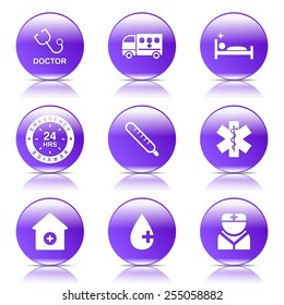 Hospital Health Violet Vector Button Icon Design Set 2