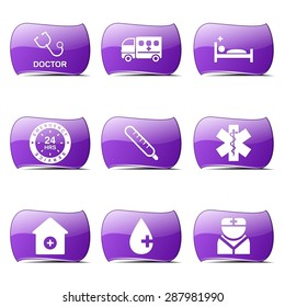 Hospital Health Violet Vector Button Icon Design Set 2