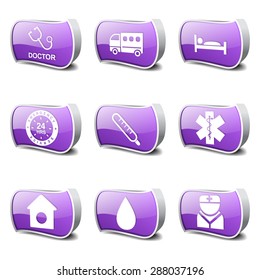 Hospital Health Violet Vector Button Icon Design Set 2