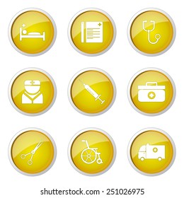 Hospital Health Yellow Vector Button Icon Design Set