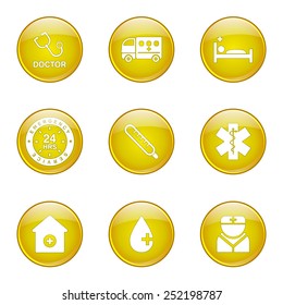 Hospital Health Yellow Vector Button Icon Design Set 2