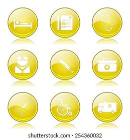 Hospital Health Yellow Vector Button Icon Design Set