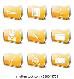 Hospital Health Yellow Vector Button Icon Design Set