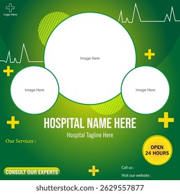 Hospital healthcare geometric shape social media post template.
