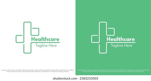 Hospital healthcare logo design vector illustration. Abstract creative plus cross mark silhouette green health medical care doctor clinic cure help support biology. Minimal simple vector icon symbol.