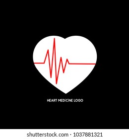 Hospital heart logo with pulse, heart beat icon, vector concept of healthy lifestyle, sport and fitness. Black background