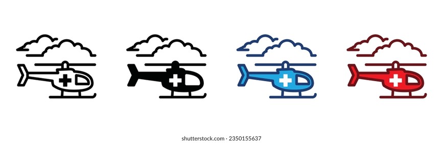 Hospital helicopter icon vector. Helicopter with red cross fly above the clouds icon symbol in line and flat style. Medical care icon vector illustration
