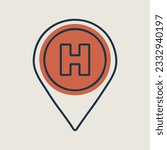 Hospital or heliport pointer isolated vector icon. Medicine and medical support sign. Graph symbol for medical web site and apps design, logo, app, UI