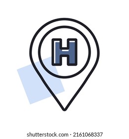 Hospital or heliport pointer isolated vector icon. Medicine and medical support sign. Graph symbol for medical web site and apps design, logo, app, UI