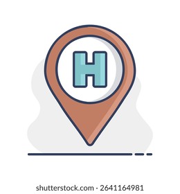 Hospital or heliport pointer isolated vector icon. Medicine and medical support sign. Graph symbol for medical web site and apps design, logo, app, UI