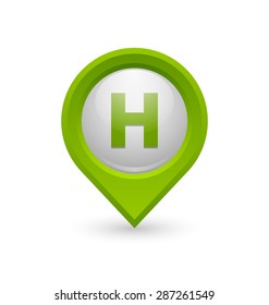 Hospital or heliport pointer on white background