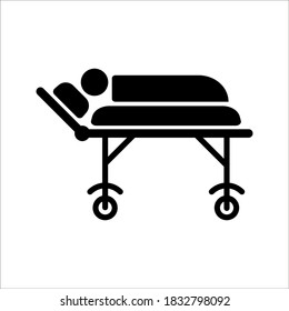 Hospital icon, black isolated icon with medical cross and person in bed symbols - Shutterstock ID 1832798092