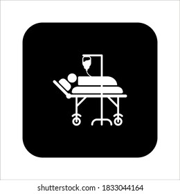 Hospital icon, black isolated icon with medical cross and person in bed symbols