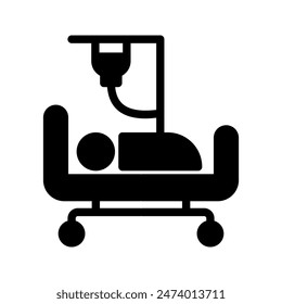 Hospital icon, black isolated icon with medical cross and person in bed symbols color editable