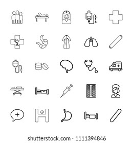 Hospital icon. collection of 25 hospital outline icons such as bed, drop counter, pill, stomach, lungs, ambulance, medical cross. editable hospital icons for web and mobile.