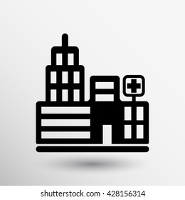 Hospital icon cross building isolated human medical view modern clinic .