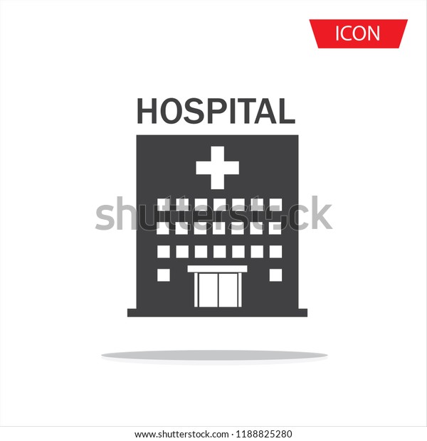 Hospital icon cross building isolated on\
white background.