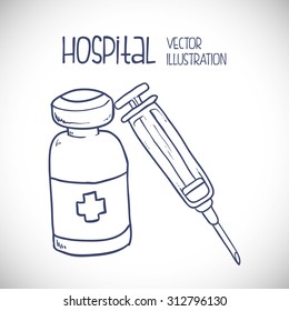 Hospital icon designed  in a sketch way, vector illustration 10 eps graphic