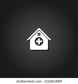 Hospital icon flat. Simple White pictogram on black background with shadow. Vector illustration symbol