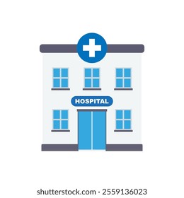 hospital icon in flat style isolated on white background, vector illustration of medical building