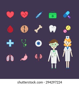 hospital icon flat style vector set