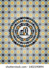 hospital icon inside arabic emblem. Arabesque decoration.