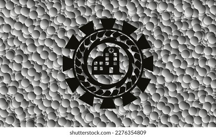 hospital icon inside black emblem with bubbles background. Vintage. Vector Illustration. Detailed. 