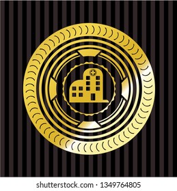 hospital icon inside gold shiny badge