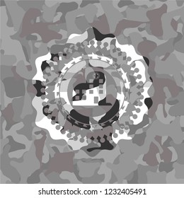 hospital icon inside grey camo texture