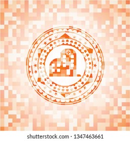 hospital icon inside orange mosaic emblem with background