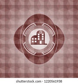 hospital icon inside red seamless polygonal badge.
