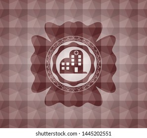 hospital icon inside red seamless polygonal badge.