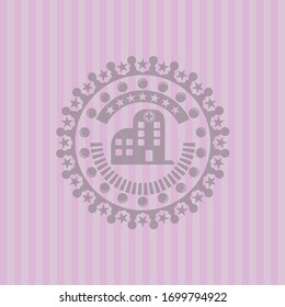 hospital icon inside retro style pink emblem