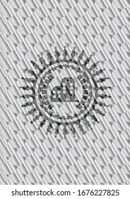 hospital icon inside silver color badge. Scales pattern. Vector Illustration. Detailed.
