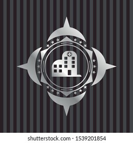 hospital icon inside silvery badge