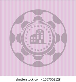 hospital icon inside vintage pink emblem