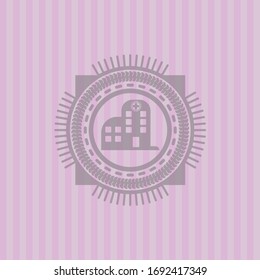 hospital icon inside vintage pink emblem