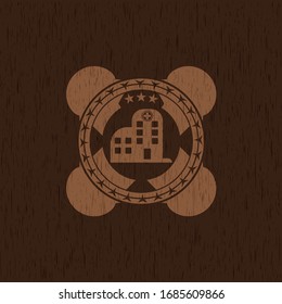 hospital icon inside wood emblem. Vintage.