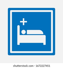 Hospital icon, isolated icon with medical cross and person in bed symbols