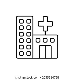 Hospital icon, in line form, vector illustration of a hospital.