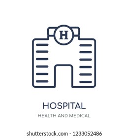 Hospital icon. Hospital linear symbol design from Health and Medical collection. Simple outline element vector illustration on white background