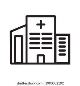 Hospital icon or logo vector illustration of isolated sign symbol, vector illustration with high quality black outline.