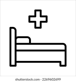 Hospital icon with medical cross and person in bed symbols, vector illustration on white background