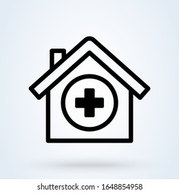 Hospital icon. Medical sign. Health center icon. Clinic building, healtcare, polyclinic symbols. Doctor, ambulance, patient concept.