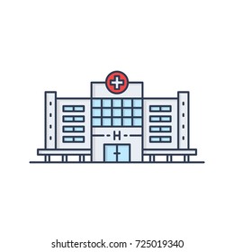 Hospital icon. Medicine building. Medical center sign concept in flat line style. Private clinic symbol. Vector modern illustration isolated on white background