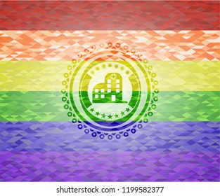 hospital icon on mosaic background with the colors of the LGBT flag