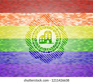 hospital icon on mosaic background with the colors of the LGBT flag