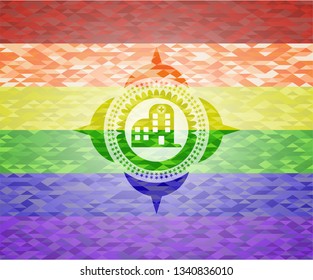 hospital icon on mosaic background with the colors of the LGBT flag