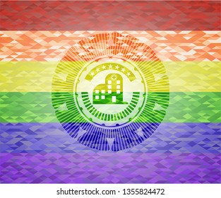 hospital icon on mosaic background with the colors of the LGBT flag