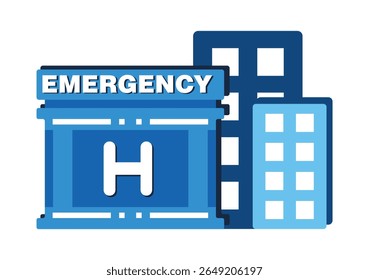 Hospital icon, on transparent background, flat line design, vector illustration